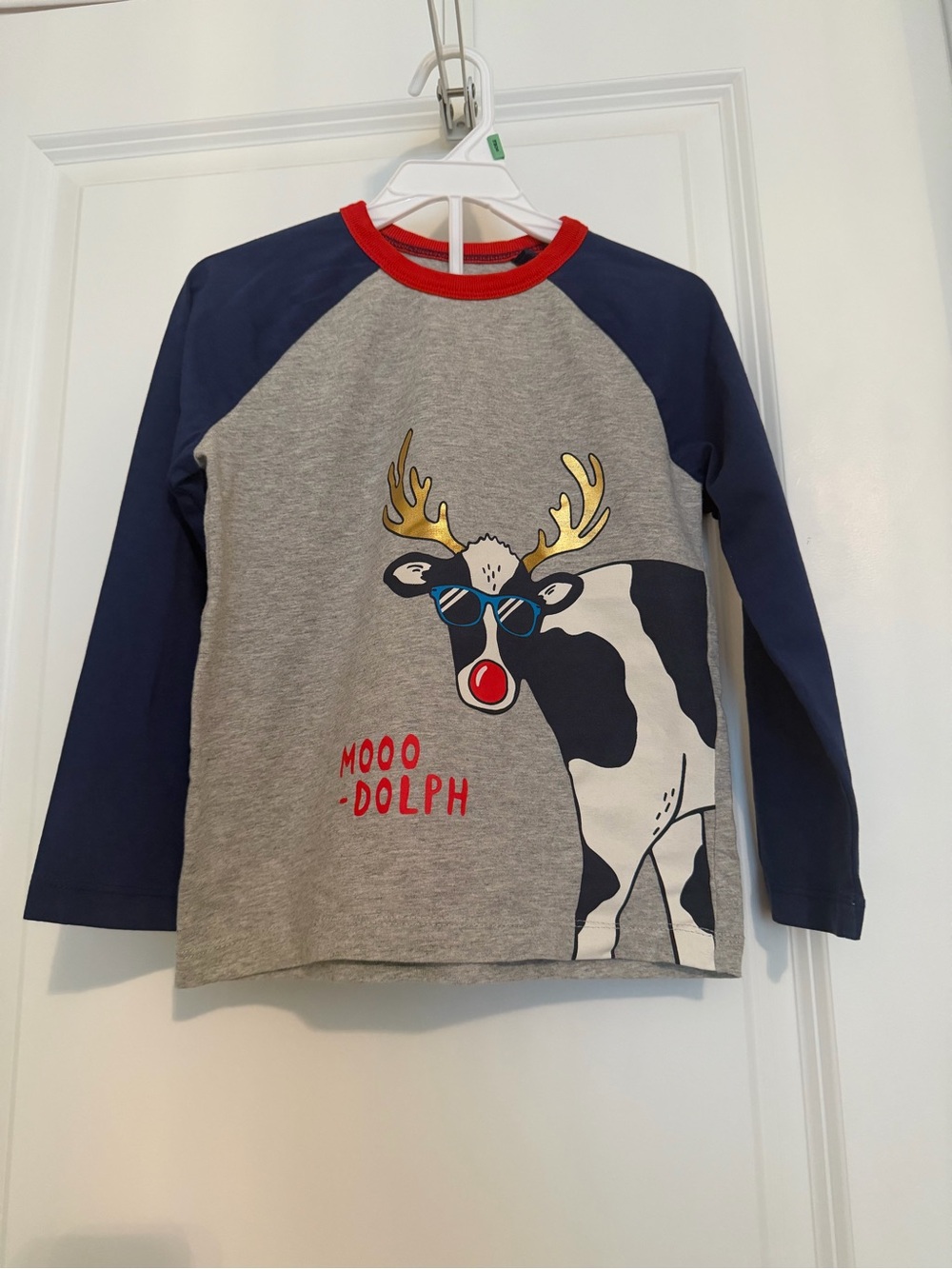 Mini Boden Grey, Navy & Red 'Moo-dolph' Graphic Long-Sleeve Tee